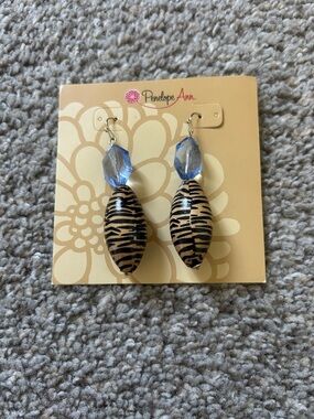 Penelope Ann Blue and Tan Zebra Drop Earrings